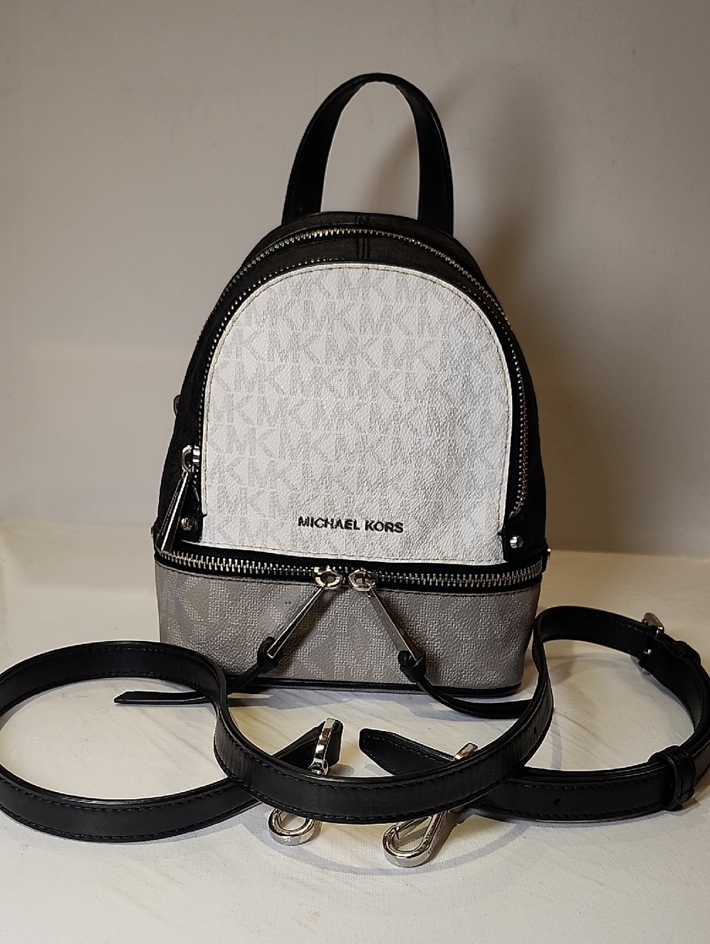 Michael Kors White, Gray & Black Mini Convertible Backpack
